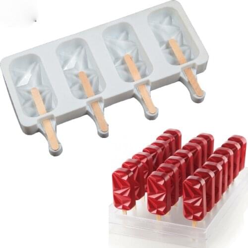 4 Cavity Silicone Ice Cream Mold DIY Popsicle Mould with Sticks Cube Tray Freezer Juice Ice Pop Maker Child Dessert Tools
