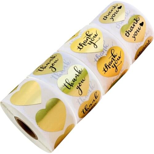 4 Heart Shaped Gold THANK YOU Stickers Seal Labels 500 Labels Stickers Scrapbooking for Package Stationery Stickers