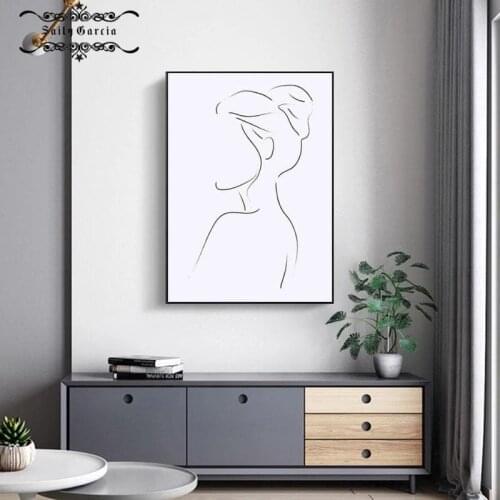 Abstract Minimalist Girl Line Art Drawing Poster Black Wall Art Canvas Print Female Pictures Home Decorative Interior Paintings