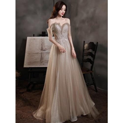Evening Dress Champagne Annual Meeting Host Dignified Ladies Banquet Looks Thin and Temperament Atmospheric Prom Dress A115