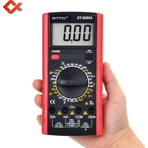 Multimeter Digital AC/DC Voltage Current Ohm Multi Tester Capacitance hFE Triode Electronic components tester QHTITEC DT-9205A