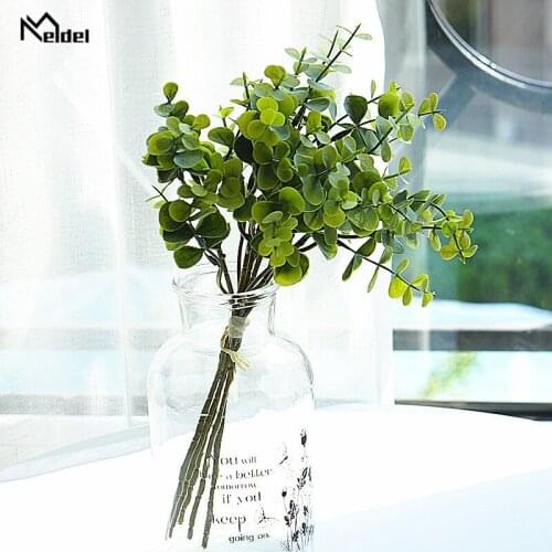 Meldel 6pcs Artificial Eucalyptus Plant Plastic Green Fake Eucalyptus For Flower Arrangement Natural Artificial Plant Home Decor