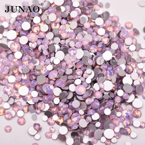 JUNAO ss6 ss8 ss10 ss16 Mix Size Opal Pink Crystal Glitter Round Rhinestones Glass Nail Art Stones Non Hotfix Strass for Dress