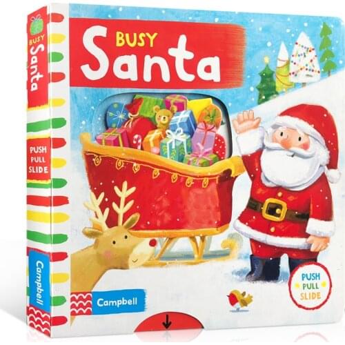 Campbell Busy Santa push pull movable Mechanical sliding book English picture flap cardboard book baby kids early education toy