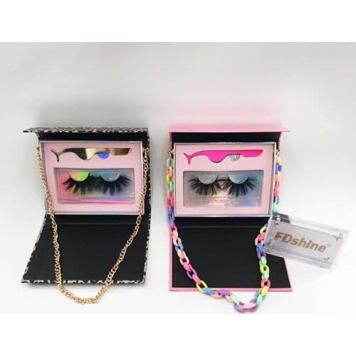 Lashes Book with 3D Eyelashes Wholesale Custom LOGO Dramatic Holographic Chain Bag Package