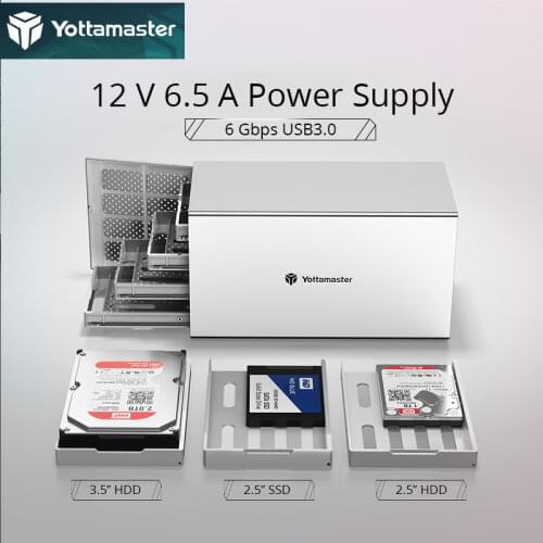 Yottamaster Aluminum 4 Bay 2.5"/3.5" USB3.0 External Hard Drive Enclosure SATA3.0,Support 4x16TB for Personal Storage-[PS400U3]