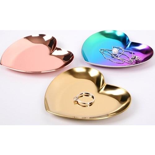 Nordic Metal Storage Tray Chic Oval Jewelry Display Plate Rainbow Heart Dessert Cake Plate Golden Silvery Organizer Christmas