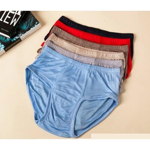 6 Colors Natural Silk Mens Briefs Healthy Solid Panties Soft Lingerie Calcinha Briefs Underwear Calzoncillos