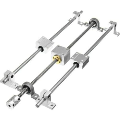 Shaft Rod Set T8 Dual Lead Screw Coupling Bearings Support Block KP08 SCS8UU CNC Part 200 250 300 350 400 500mm Optical Axis