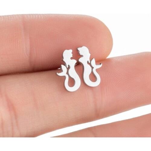 Stainless Steel Mermaid Earrings Gold colour Metal Minimalist Abti-allergy Piercing Stud Earrings Bijoux Pendientes 2021 New
