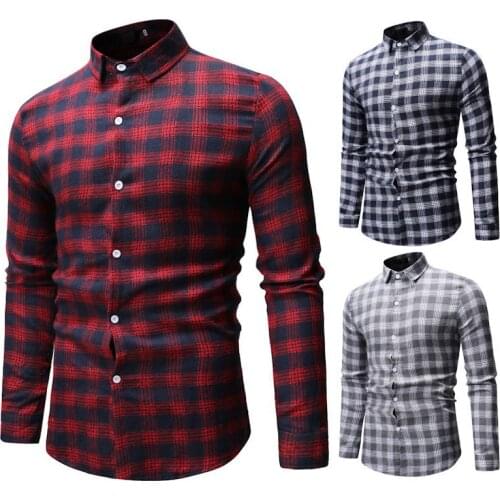 2021 Autumn New Casual Simple Red Plaid Lapel Long Sleeve Shirt Slim British Plus Size Versatile Elastic Men Shirt Free Shipping