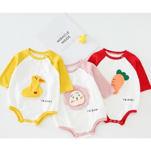 Toddler Baby Girls Boys Rompers Newborn Long Sleeves Autumn Outfits Cartoon Splicing Lovely Cartoon Bodysuit baby Clothes 0-18M