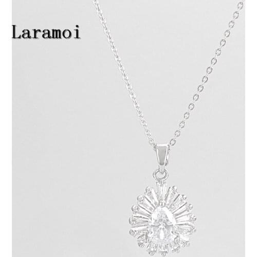 Laramoi Women Necklace Luxury Water Drop Pendant Necklace Cute Zircon Charm Necklace Fashion Bride Wedding Necklaces For Female