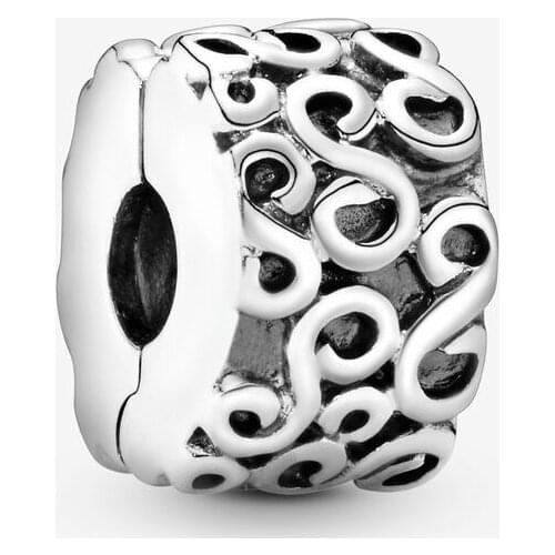 Pure 925 Sterling Silver Swirl Clip Charm fit Pandora Charm Bracelet for Women Fine Making Jewelry Gift