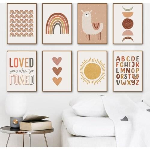 Sun Moon Rainbow Letter Love Heart Alpaca Nordic Posters And Prints Wall Art Canvas Painting Wall Pictures Child Kids Room Decor