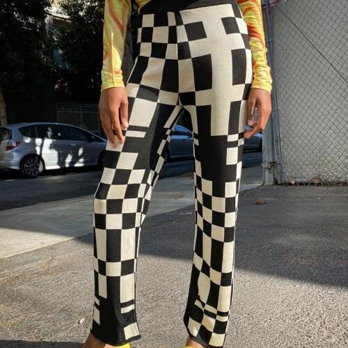 YICIYA Casual Vintage Y2K Fashion Streetwear Plaid Pants Black White Skinny Elegant High Waist Long Trousers Women Checkered