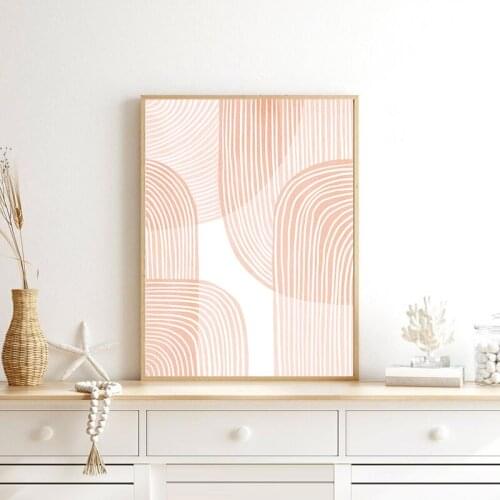 Pink Watercolor Geometric Abstract Canvas Painting Boho Neutral Wall Picture Modern Minimalist Art Prints for Living Room Decor