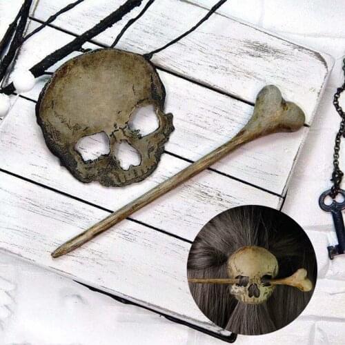 Halloween Hairpin Handmade Punk Skull Hair Pin Stick Slide With Faux Bone For Women Party Cosplay Props Hair Accessories