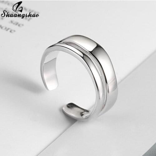 Shuangshuo Trendy Double Line Cocktail Rings Statement Ring Womens Rings Punk Open Geometry Ring Rings Jewelry Party Gift