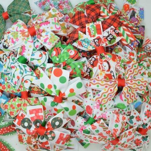 SUPWRF 1 PCS 3.1" Inch Christmas Cute Girls Bows Clips Girls hair bow Headware Kids Hair Accessories Printed Ribbon T0929