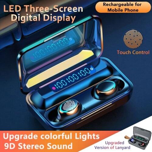 TWS Bluetooth Earphone F9 V5.0 Stereo Wireless Earphone Sport Waterproof Headset Mini True Earbuds for Cellphone