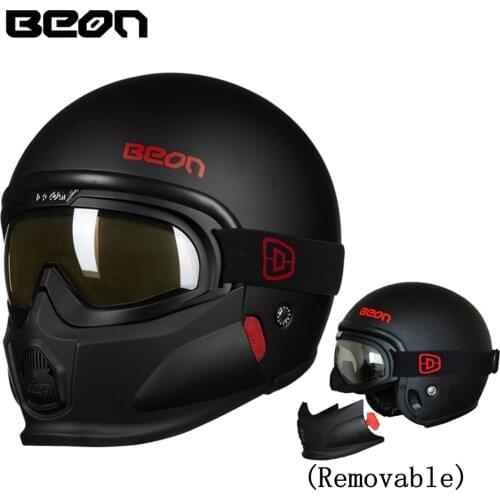 1pcs BEON 1pcs 3/4 Open Face Vintage helmet Unique Vespa Retro Removable Goggle Chopper Casco Moto Vintage Motorcycle Helmets