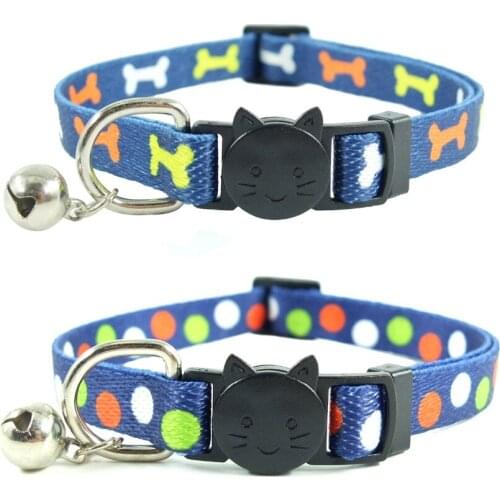 XPangle Cat Collar with Bell Breakaway Safety Buckle Quick Release Dots Bones Collars for Cats Puppies Kitty Accessories 2PCS