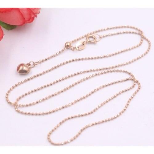 Real 18K Rose Necklace Womens Carved Beads Chain Female 1mm Simple Heart Adjustable Neckalce Jewellery 50cm