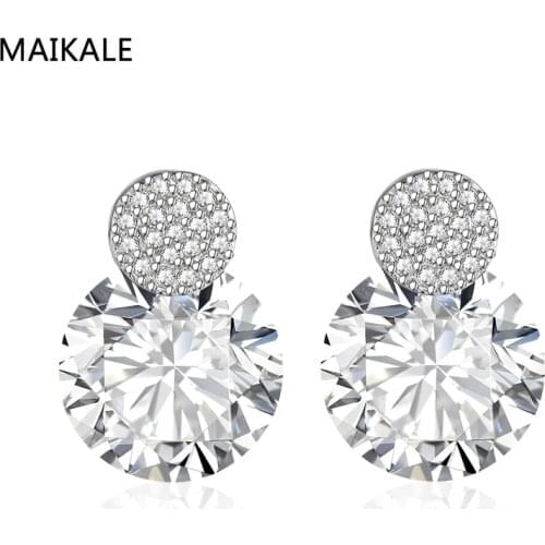 MAIKALE Simple AAA Cubic Zirconia Round Earrings For Women Temperament Stud Earrings Fashion Jewelry Gold Silver Plated Earing