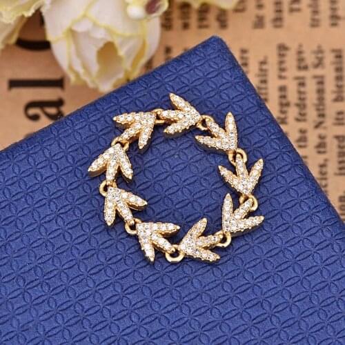 Fashion Delicate Chain Rings For Women Gold Color Zircon Finger Tree Leaf Ring Jewelry Bague Femme Zk30