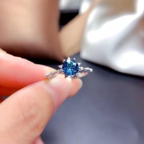 Natural London Blue Topaz Ring Round faceted Exquisite about 1.00Ct/Pc for Women Party 6x6mm Fine jewelry High Quality S925