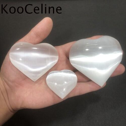 1pc Natural Crystals Quartz Selenite Heart Shape Energy Reiki Stones Home Office Aquarium Decoration Accessories Gemstone