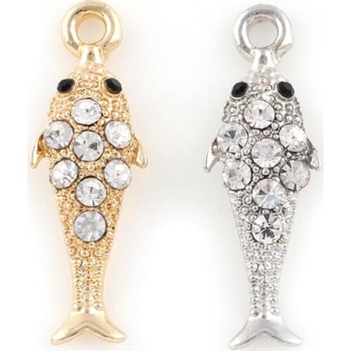 10pcs/lot Fish Rhinestone Dangle Handmade Charms Pendant DIY for Bracelet Necklace Bag