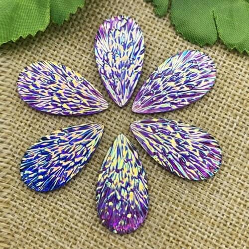 10 pcs 16mm*28mmAB Resin Peacock Teardrop Flatback Rhinestone Wedding decoration