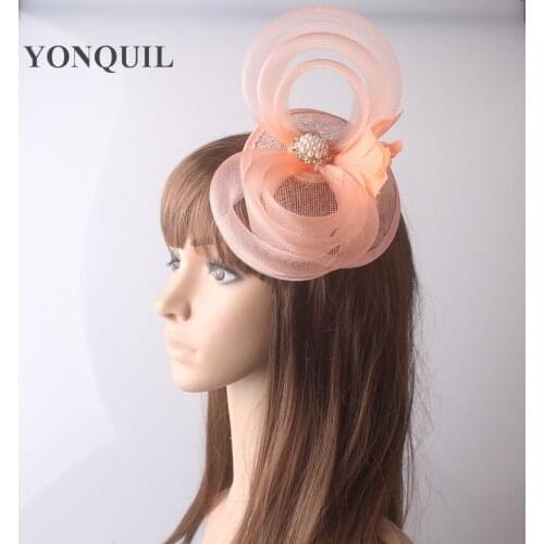 17 Colors High Quality Sinamay Fascinator Rhinestone Brooch and Crinoline Loops Cocktail Hats Bridal Wedding Hair Accessories