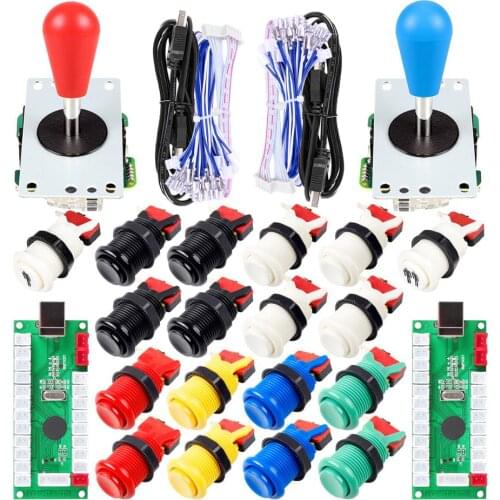 2 Player Arcade DIY Part USB Encoder to PC Ellipse Bat Joystick + American Type Arcade Buttons for MAME, Raspberry Pi, Windows