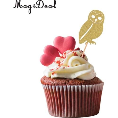 MagiDeal Lovely 20Pcs Glitter Owl Animal Cake Cupcake Topper Picks for Baby Shower Birthday Party Halloween Decor Prop 3 Colors