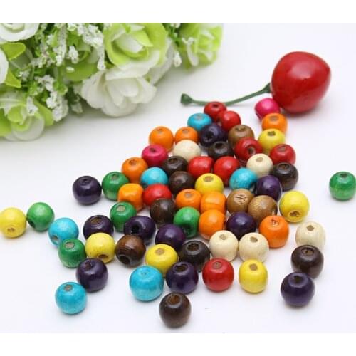 200Pcs DIY Handmade Spherical Shape Wood Beads Non Toxic Necklace Making Mixed Color Jewelry Making Clothing Bag Accessories