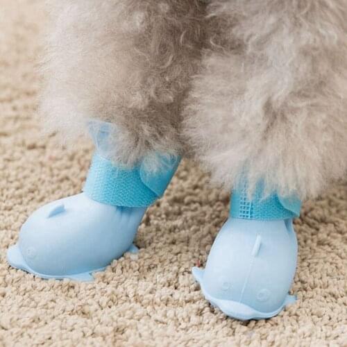 4Pcs/Set Pet Dog Rain Shoes Dog Booties Cute Candy Color Rubber Anti Slip Waterproof Dog Cat Autumn And Winter Rain Shoes