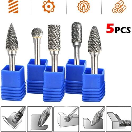 5pcs 10mm 1/4" Tungsten Carbide Milling Cutter Rotary Tool Burr Grinder Shank Drill Dremel Bits Electric Grinding Accessories