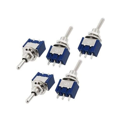 AC 125V 6A SPDT 3 Pin On/On 2 Position Miniature Toggle Switch Blue 5 Pcs