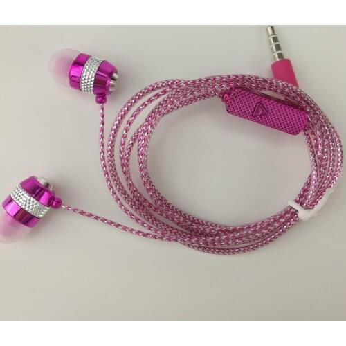 500PCS Factory deal scintillating universal golden sliver pink in-ear earphones earcup headset crystal line 3 Color with mic