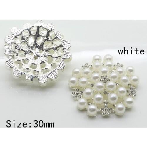 6pcs/Set 30mm Beautiful White Pearl Button Silver Clear Glass Rhinestone Buttons Wedding Clothing Meetal Button Decorative