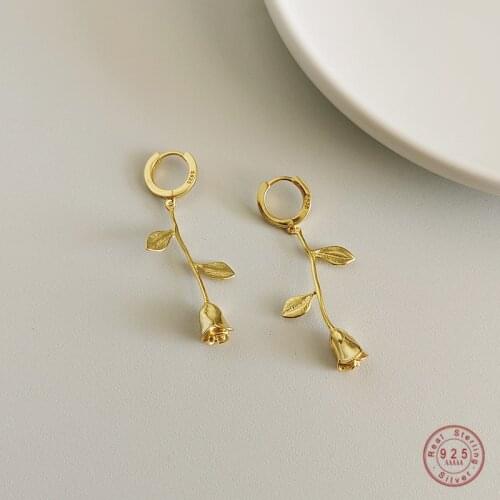 925 Sterling Silver European Simple Rose Earrings Women Classic Fashion Wedding Jewelry Accessories Girlfriend Gifts