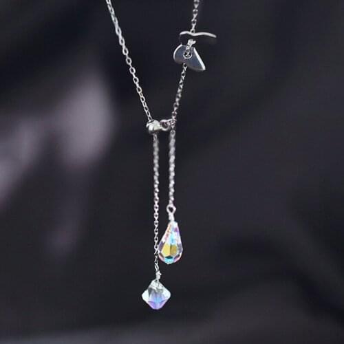925 Sterling Silver Tassel Butterfly Crystal Water Drop Bead Charm Necklace Pendant Christmas Jewelry For Women choker dz533