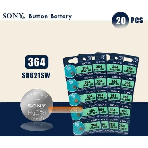 20pc Sony 100% Original 364 SR621SW V364 SR60 SR621 AG1 Watch Battery Button Coin Cell MADE IN JAPAN