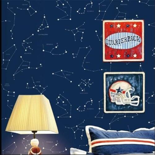 Beibehang Dark blue pink cartoon wallpaper bedroom boys and girls hildrens room clothing store hotel constellation 3d wallpaper