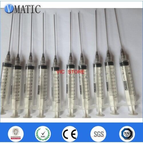 Free Shipping Non Sterilized 10ml/cc Plastic Syringe 16G Luer Lock Dispensing Needle Tips 9.5cm 95mm Tubing Length 10 Sets