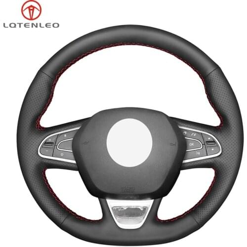 LQTENLEO Black PU Artificial Leather Sew Steering Wheel Cover For Renault Kadjar Koleos Megane Talisman Scenic Espace 2015-2018