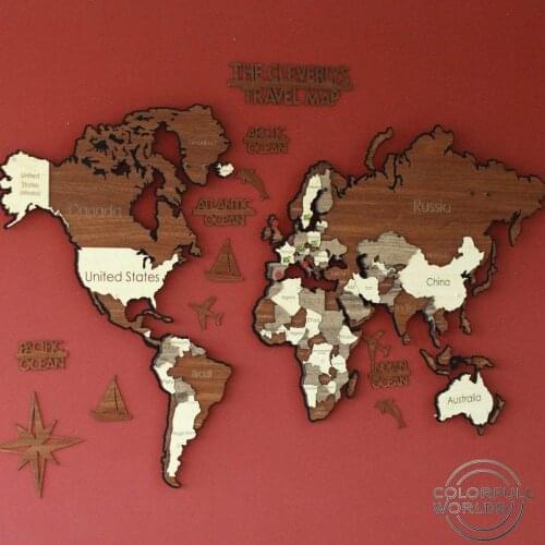 Decorative Metal 3D 3 Dimensional Wooden World Map Layer Colorful Map European Continental Wall Decor Table Decoration